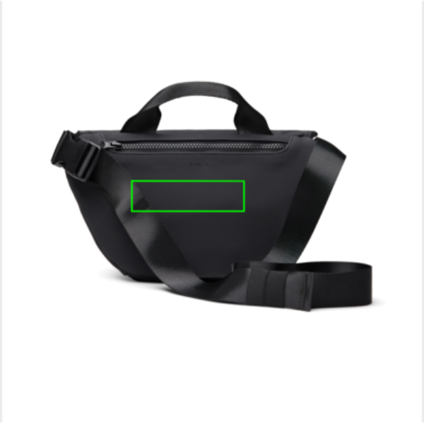 Standskizze: Druckverfahren Digital Transfer auf Position „Artikel Rückseite (max. 70 x 20 mm)“ – VINGA Baltimore RCS Sling-Bag aus recyceltem Polyester