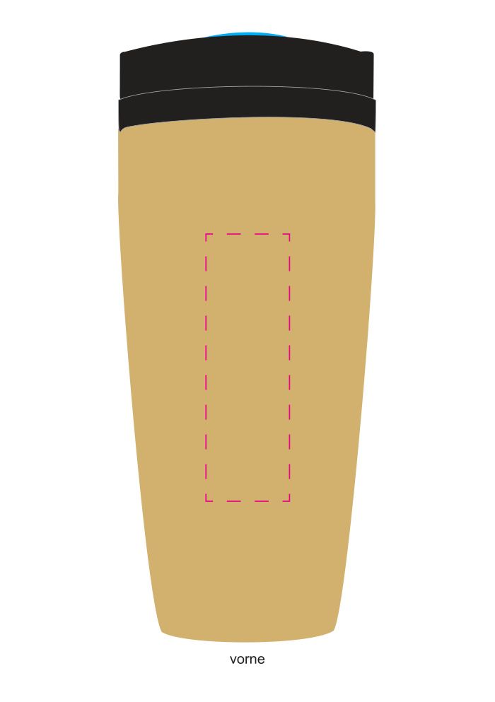 Standskizze: Druckposition „Trinköffnung vorne (max. 25×80 mm)“ – Isolierbecher Coffee To Go 0,35 l – doppelwandig, Made in Germany