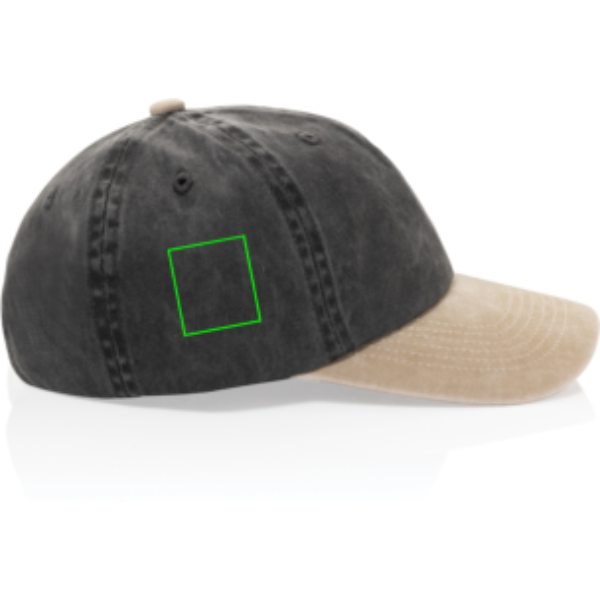 Standskizze: Druckverfahren Digital Transfer auf Position „Artikelseite rechts (max. 40 x 45 mm)“ – XD Xclusive BEAU AWARE™ Two-Tone 6-Panel-Cap aus recyceltem Cotton-Twill – bestickbar