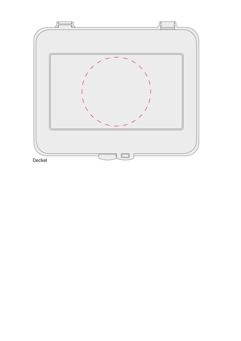 Standskizze: Druckposition „auf Deckel (max. Ø 60 mm)“ – Vorratsdose Switch – Brotzeitdose mit Klick-Verschluss, 145 × 125 × 50 mm
