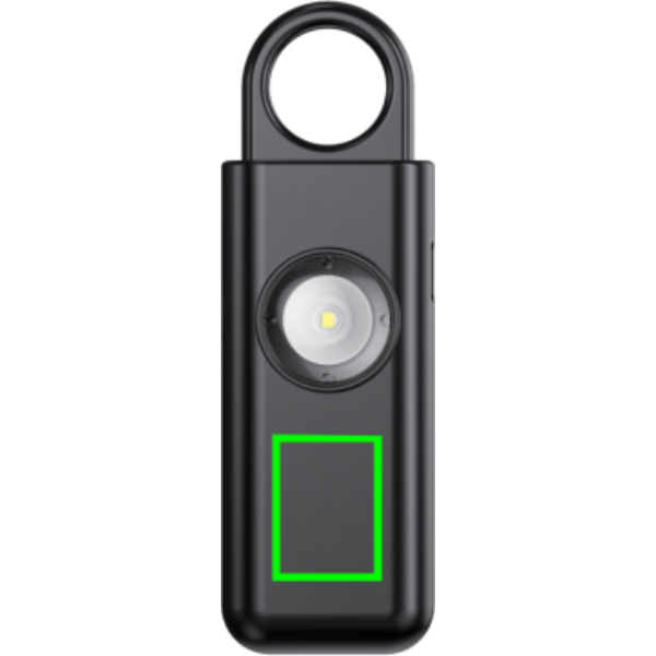 Standskizze: Druckverfahren Tampondruck auf Position „Artikel Vorderseite unten (max. 15 x 20 mm)“ – XD Collection Safio Personenalarm mit SOS-Funktion und 150 dB, wiederaufladbar, mit Logo bedruckbar