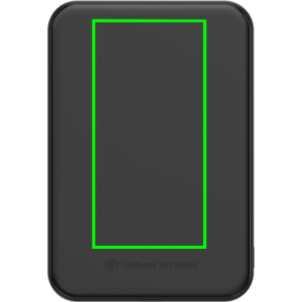 Standskizze: Druckverfahren Tampondruck auf Position „Artikel Rückseite“ – Urban Vitamin Pomona magnetische Powerbank 5000mAh Qi2.2 25W mit Logodruck