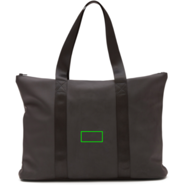 Standskizze: Druckverfahren PU-Etikett Baltimore schwarz auf Position „Artikel Vorderseite“ – VINGA Baltimore Tote Bag aus Nubuk-PU mit Reißverschluss – bedruckbar