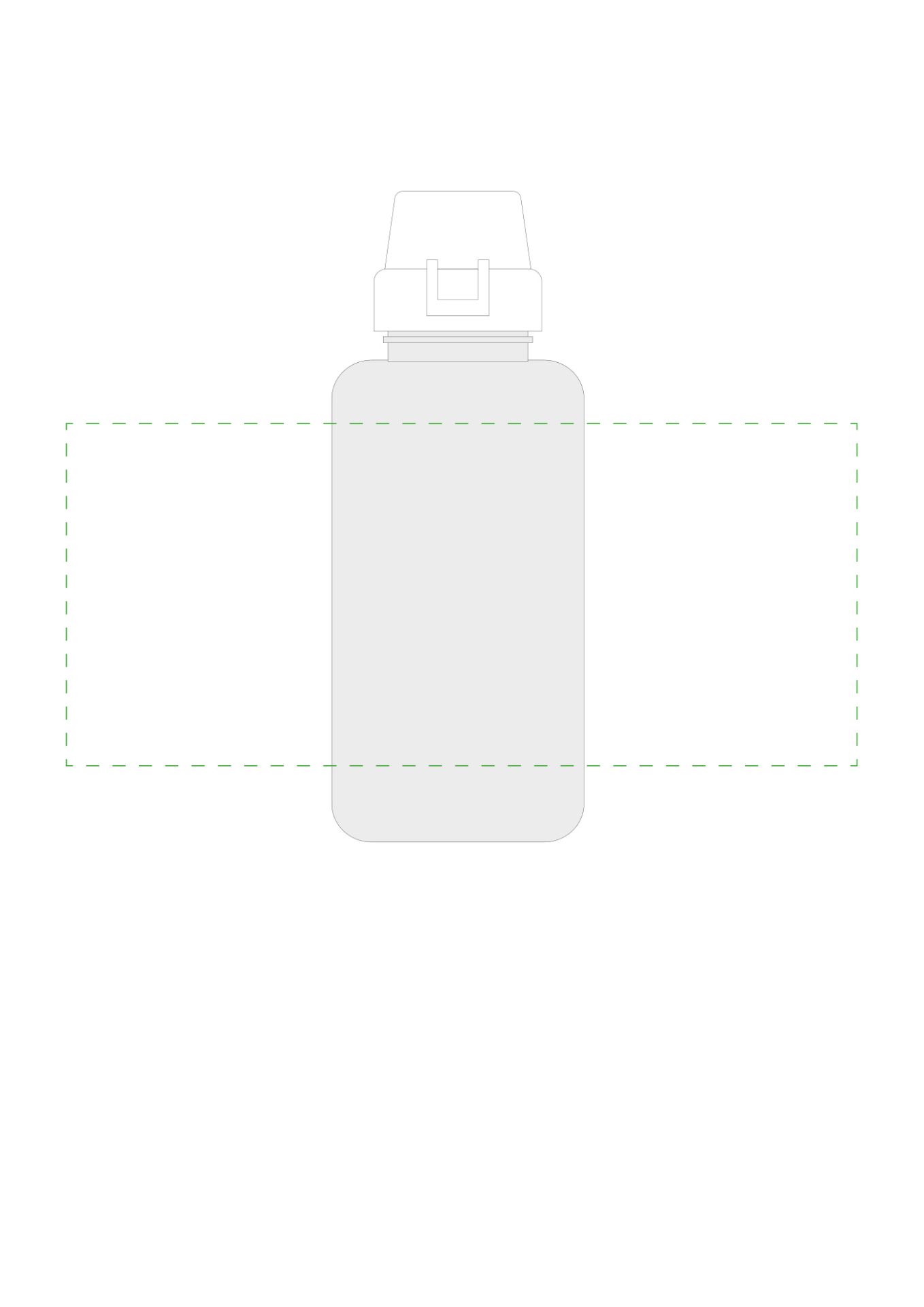 Standskizze: Druckposition „rundum auf transparente Flasche (max. 254×110 mm)“ – Trinkflasche School 700 ml – Tritan mit Silikon-Strap