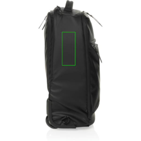 Standskizze: Druckverfahren Siebdruck Transfer auf Position „Artikel linke Seite oben (max. 40 x 100 mm)“ – Swiss Peak OSLO RCS Rucksack-Trolley mit 16-Zoll-Laptopfach, bedruckbar