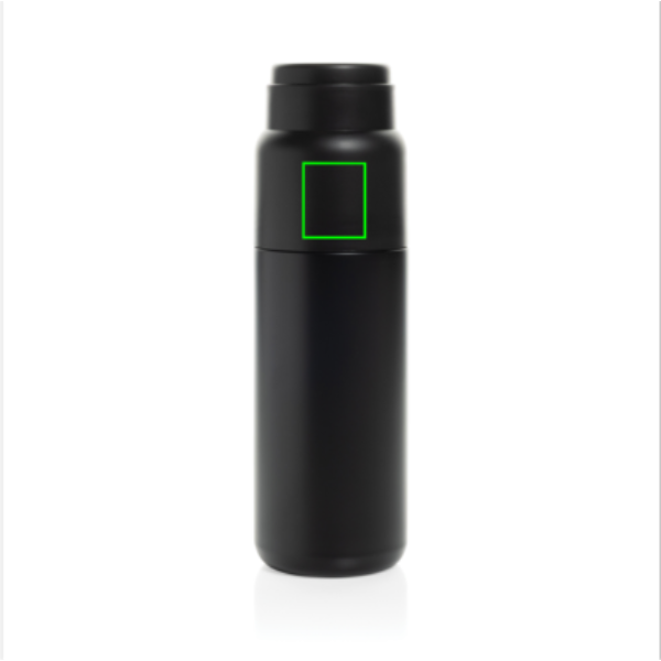 Standskizze: Druckverfahren Tampondruck auf Position „Artikel Vorderseite oben (max. 25 x 30 mm)“ – XD Collection Thermocup Thermosflasche 500 ml mit Becher – mit Logo bedruckbar