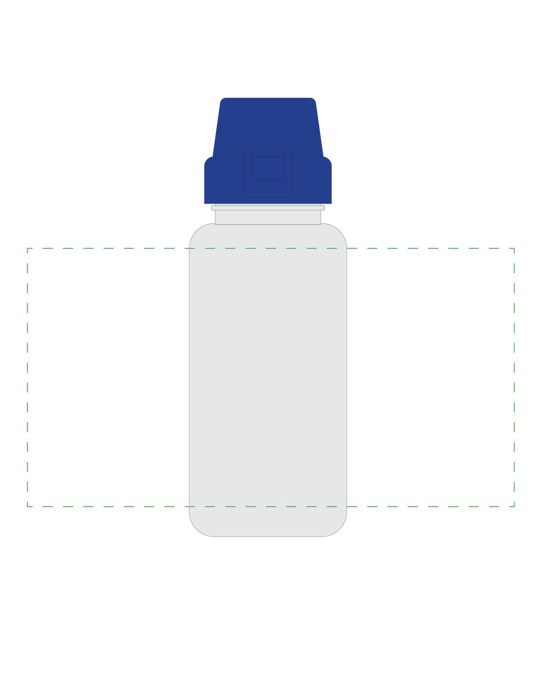 Standskizze: Druckposition „rundum auf transparente Flasche (max. 207×110 mm)“ – Trinkflasche „School” 400 ml – Tritan-Kunststoff mit Schraubdeckel