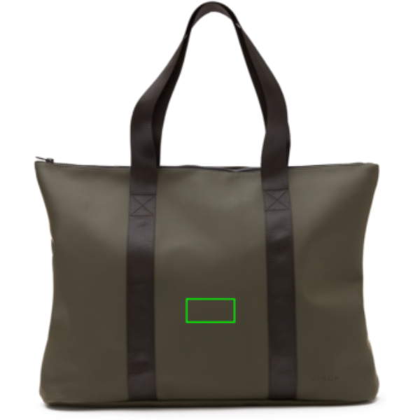 Standskizze: Druckverfahren PU-Etikett Baltimore grün auf Position „Artikel Vorderseite“ – VINGA Baltimore Tote Bag aus Nubuk-PU mit Reißverschluss – bedruckbar