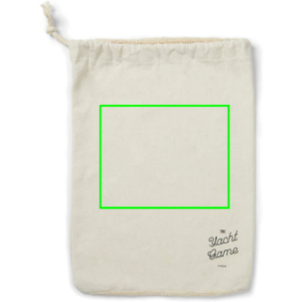 Standskizze: Druckverfahren Siebdruck Transfer auf Position „Hülle (max. 150 x 120 mm)“ – VINGA Outdoor Yacht Würfelspiel aus FSC-Kiefernholz mit Baumwollbeutel