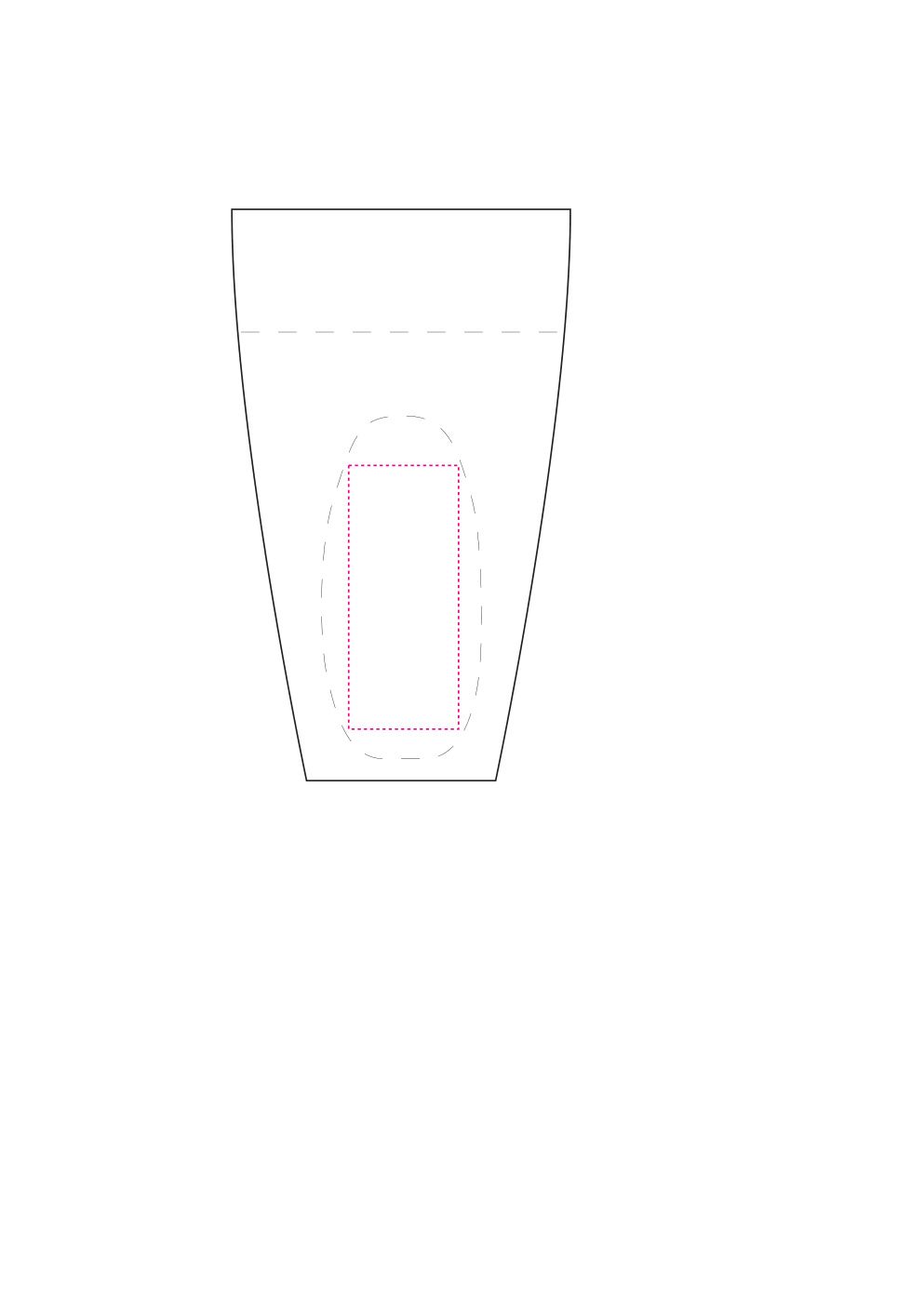 Standskizze: Druckposition „auf die abgeflachten Segmente (max. 25×60 mm)“ – Trinkbecher Maxi Cup 0,4 l – Mehrweg-Kunststoffbecher Made in Germany