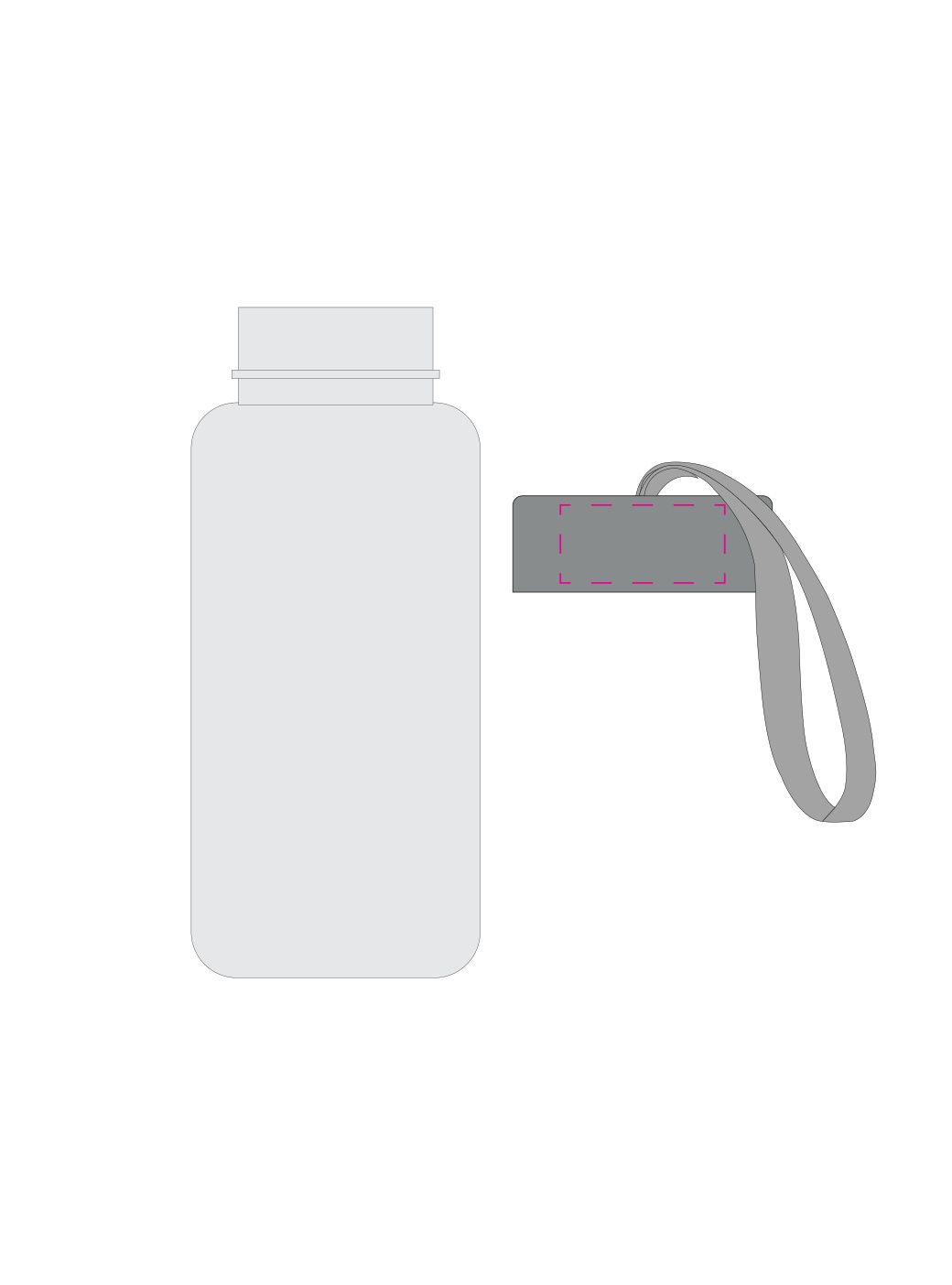 Standskizze: Druckposition „seitlich auf Deckel (max. 38×18 mm)“ – Trinkflasche Pure 400 ml – Tritan mit Edelstahl-Deckel und Schlaufe