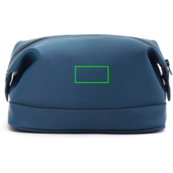 Standskizze: Druckverfahren PU-Etikett Baltimore marineblau auf Position „Artikel Vorderseite“ – VINGA Baltimore Kosmetiktasche aus PU-Material, bedruckbar mit Logo