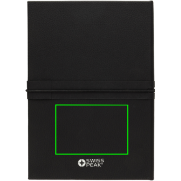 Standskizze: Druckverfahren CO2 Gravur auf Position „Artikel Rückseite unten“ – Swiss Peak RCS Deluxe Business-Set mit Vakuum-Becher, Notizbuch, Kugelschreiber und Schlüsselanhänger