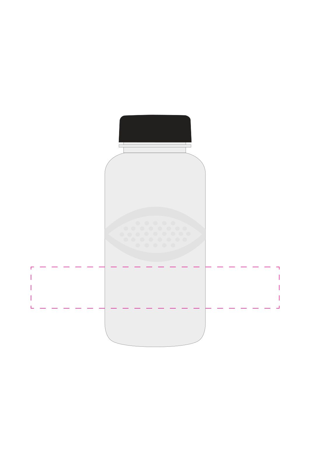 Standskizze: Druckposition „mittig (max. 180×30 mm)“ – Trinkflasche Carve Refresh 500 ml – Tritan mit ABS-Deckel