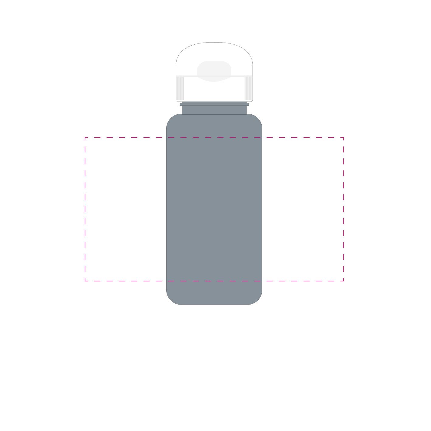 Standskizze: Druckposition „rundum (max. 180×100 mm)“ – Trinkflasche Sports 400 ml – aus recyceltem PET, Made in Germany