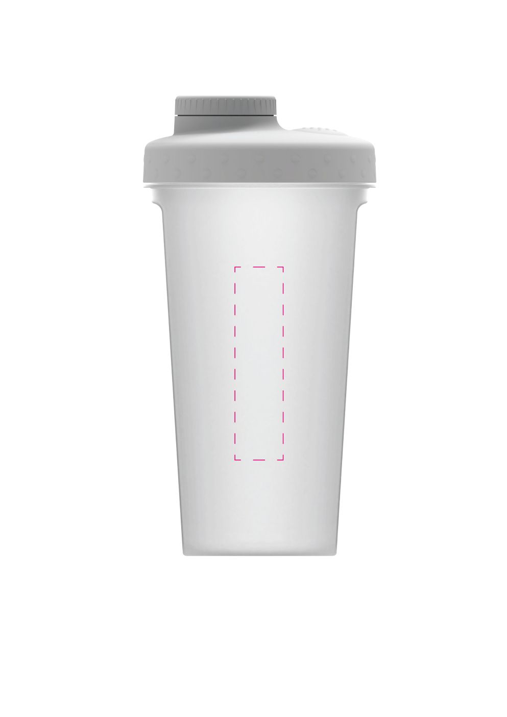 Standskizze: Druckposition „seitlich auf Shaker - rechts (max. 20×80 mm)“ – Protein-Shaker Energy 600 ml – transparent mit Sieb und Skala