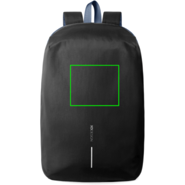 Standskizze: Druckverfahren Digital Transfer auf Position „Artikel Vorderseite“ – XD Design Switch 2-in-1 Rucksack aus recyceltem Nylon mit Logo bedruckbar