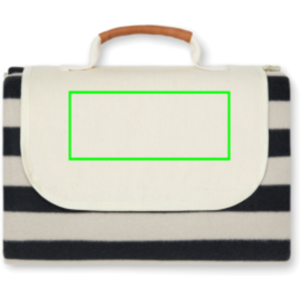 Standskizze: Druckverfahren Digital Transfer auf Position „Überschlag“ – VINGA Alba Picknickdecke 110×110 cm aus 51 % recyceltem rPET (GRS)