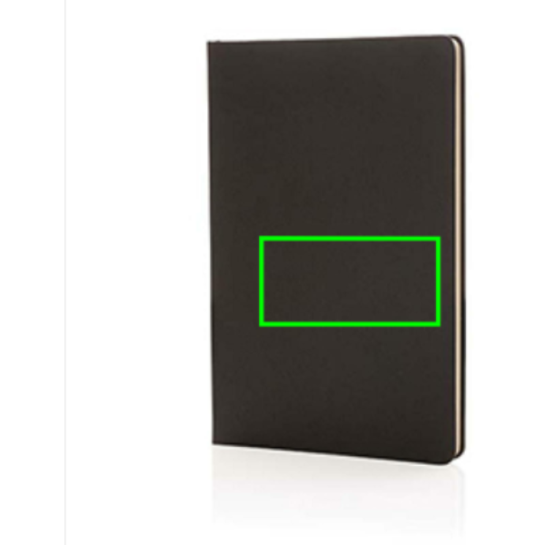 Standskizze: Druckverfahren Tampondruck auf Position „Artikel Vorderseite Mitte“ – XD Collection A5 Hardcover-Notizbuch mit Lesezeichenband – bedruckbar