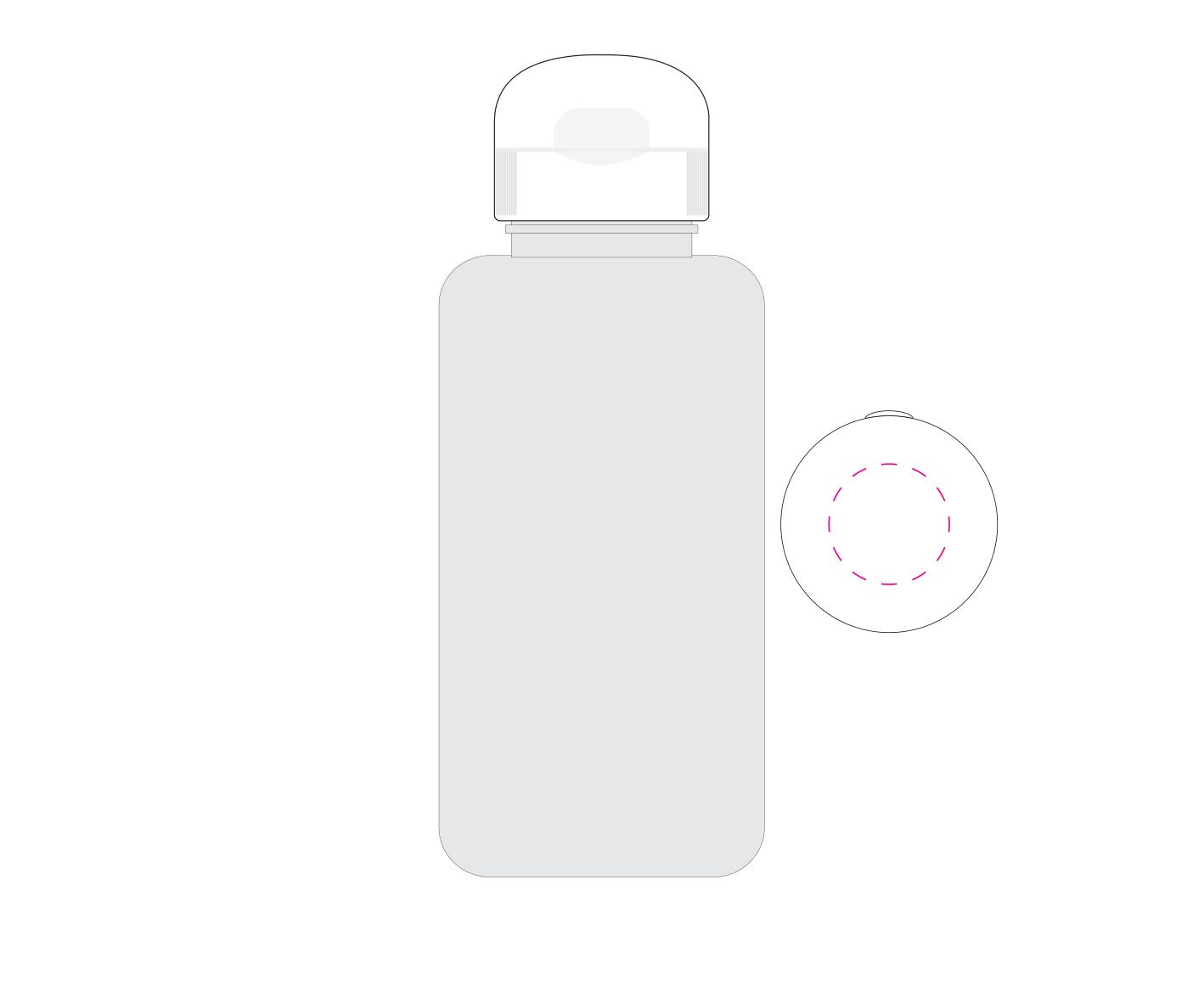 Standskizze: Druckposition „auf Deckel (max. Ø 30 mm)“ – Trinkflasche Sports 700 ml – Tritan, auslaufsicher, Made in Germany
