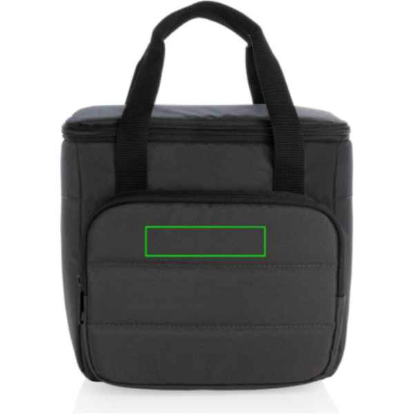 Standskizze: Druckverfahren Siebdruck Transfer auf Position „Artikel Vorderseite oben (max. 100 x 25 mm)“ – Impact AWARE RPET Kühltasche schwarz – mit Logo bedruckbar
