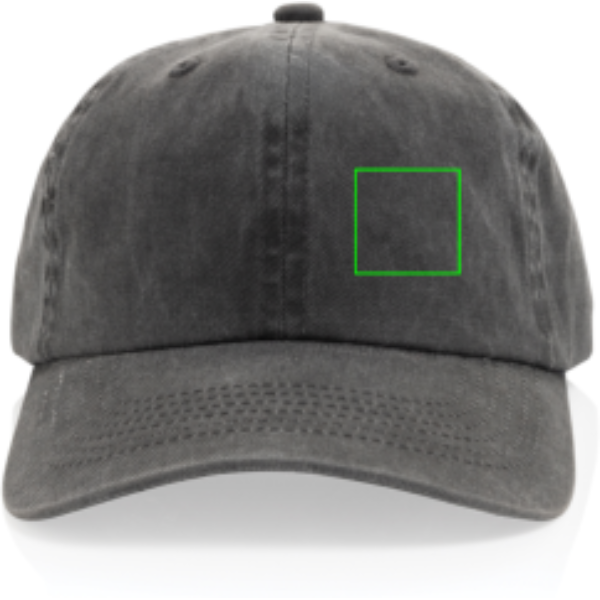 Standskizze: Druckverfahren Digital Transfer auf Position „Artikel Vorderseite links (max. 45 x 45 mm)“ – XD Xclusive BEAU AWARE™ Washed 6-Panel Cap aus Baumwolltwill 270 g/m², mit Logo bestickbar