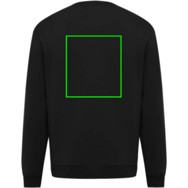 Standskizze: Druckverfahren Siebdruck Textil auf Position „Artikel Rückseite“ – IQONIQ Torla Rundhals-Pullover aus Baumwolle, 340 g/m², bedruck- und bestickbar