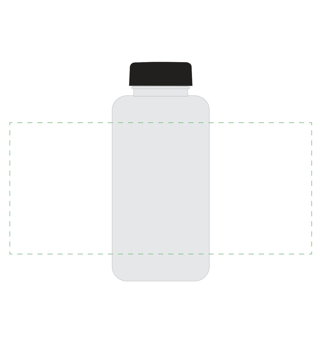 Standskizze: Druckposition „rundum auf transparente Flasche (max. 252×110 mm)“ – Trinkflasche Refresh 700 ml – Tritan mit ABS-Deckel, auslaufsicher