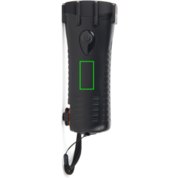 Standskizze: Druckverfahren Tampondruck auf Position „Artikel Vorderseite (max. 20 x 40 mm)“ – Nordic Drift Everest IPX8 Kurbel-Taschenlampe mit Powerbank, mit Logo bedruckbar