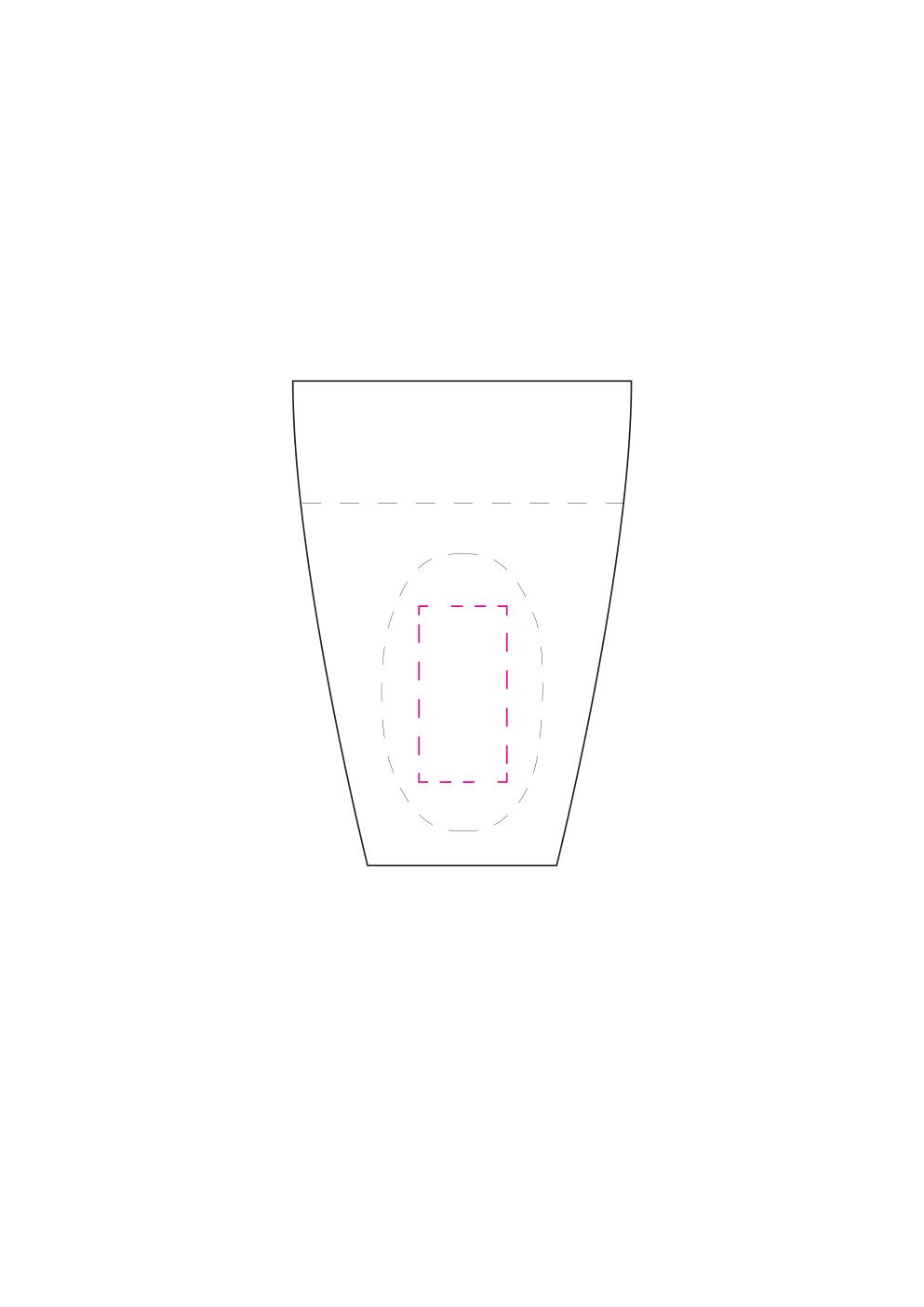 Standskizze: Druckposition „auf die abgeflachten Griffflächen (max. 25×40 mm)“ – Trinkbecher Midi Cup 0,3 l – Mehrwegbecher aus Kunststoff