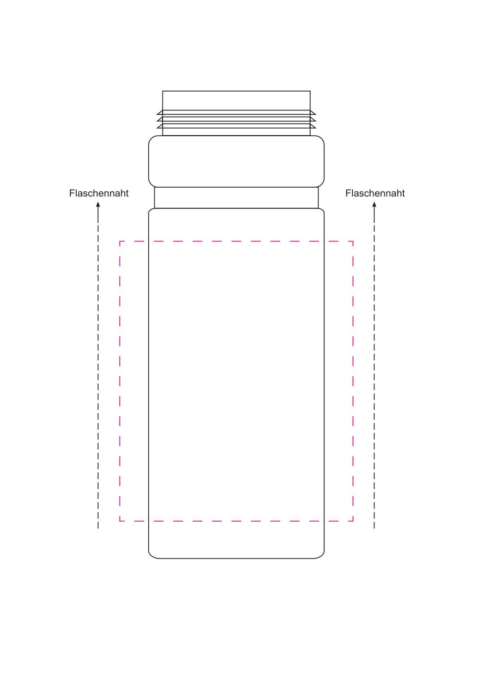 Standskizze: Druckposition „seitlich (max. 100×120 mm)“ – Trinkflasche Champion 0,7 l – Kunststoff Made in Germany