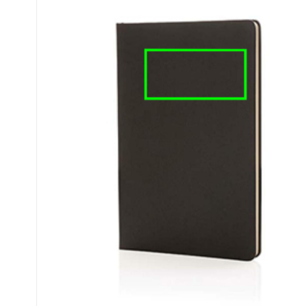 Standskizze: Druckverfahren Tampondruck auf Position „Artikel Vorderseite oben“ – XD Collection A5 Hardcover-Notizbuch mit Lesezeichenband – bedruckbar
