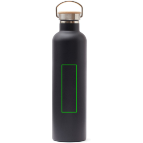 Standskizze: Druckverfahren Lasergravur auf Position „Artikel Rückseite Mitte“ – VINGA Miles Thermosflasche 1000 ml Edelstahl, vakuumisoliert, schwarz