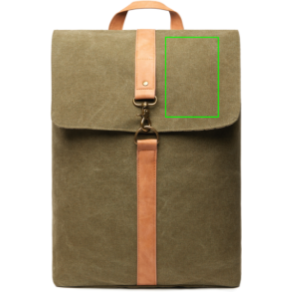 Standskizze: Druckverfahren Digital Transfer auf Position „Artikeloberseite rechts“ – VINGA Bosler Laptop-Rucksack 17 Zoll aus GRS-recyceltem Canvas