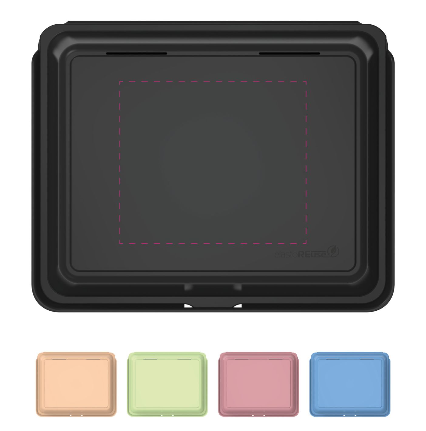 Standskizze: Druckposition „auf Deckel (max. 130×130 mm)“ – Menübox ToGo large – Mehrweg-Lunchbox mit Lasergravur