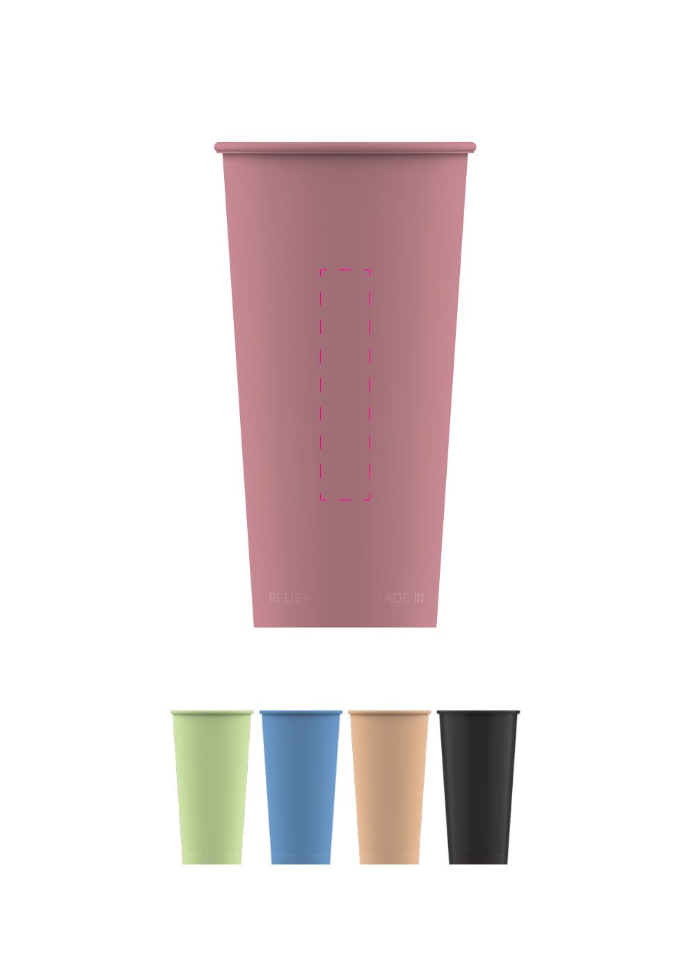 Standskizze: Druckposition „Hochkant (max. 15×70 mm)“ – Mehrwegbecher ToGo 400 ml – Kunststoff, spülmaschinengeeignet