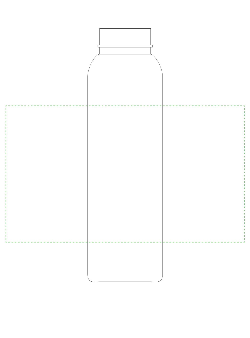 Standskizze: Druckposition „rundum (max. 210×120 mm)“ – Trinkflasche Active Natural 650 ml – Tritan mit Bambusverschluss, Made in Germany