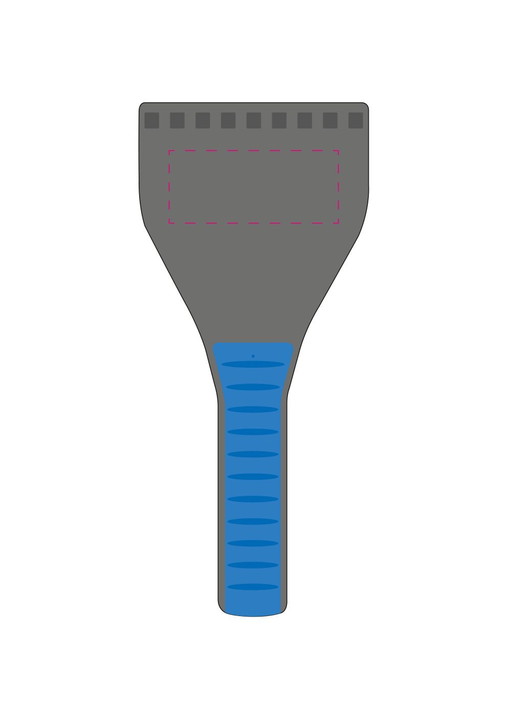 Standskizze: Druckposition „Fläche vorne oben - rechteck (max. 70×30 mm)“ – Eiskratzer TopGrip Clean Vision – ergonomisch mit Anti-Rutsch-Griff
