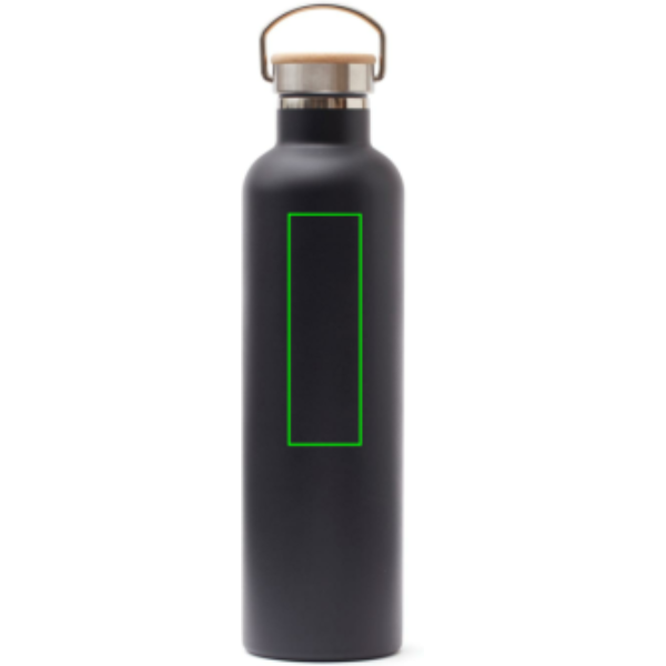 Standskizze: Druckverfahren Lasergravur auf Position „Artikel Rückseite oben“ – VINGA Miles Thermosflasche 1000 ml Edelstahl, vakuumisoliert, schwarz