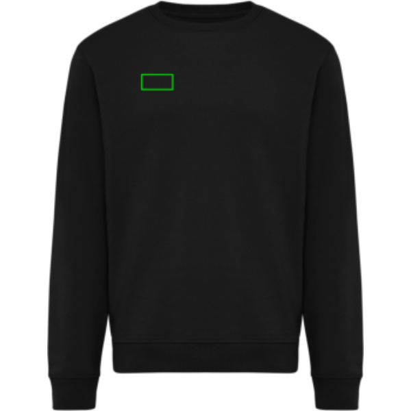 Standskizze: Druckverfahren Bedruckter Aufnäher mit Stickereikontur auf Position „Brust Vorderseite rechts“ – IQONIQ Torla Rundhals-Pullover aus Baumwolle, 340 g/m², bedruck- und bestickbar