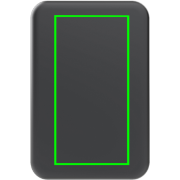 Standskizze: Druckverfahren Tampondruck auf Position „Artikel Rückseite“ – XD Xclusive Quantum RCS Powerbank 10.000mAh – magnetisch, 25W Wireless, bedruckbar