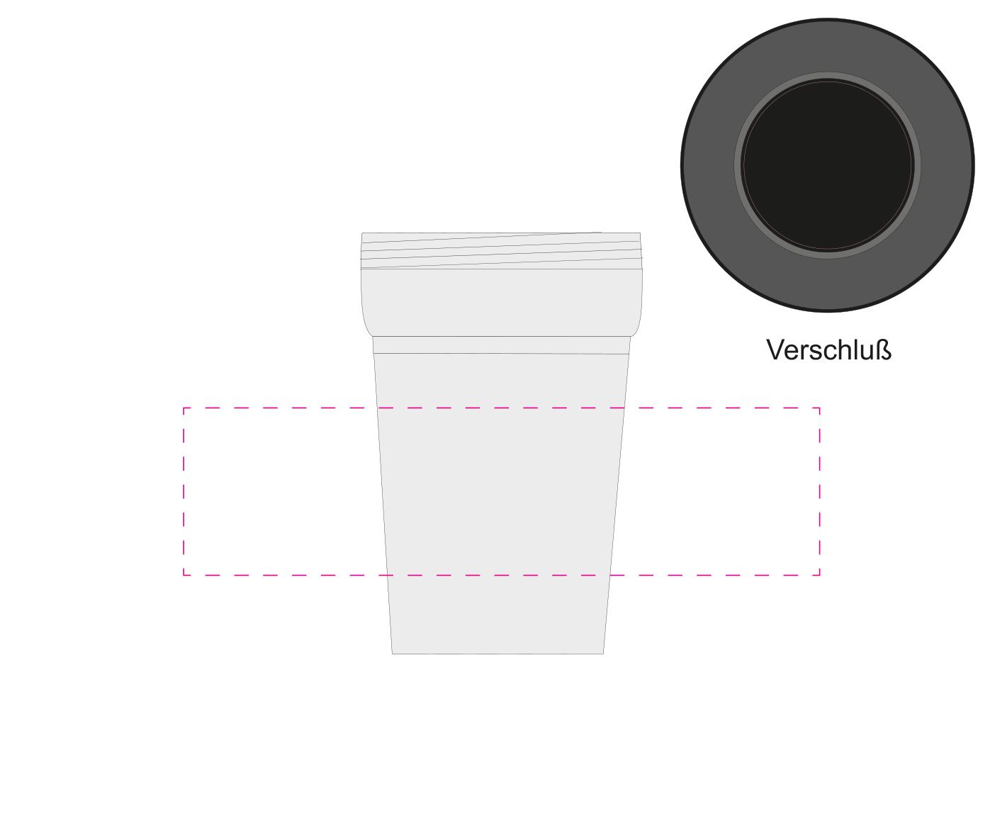 Standskizze: Druckposition „rundum auf Becher (max. 190×50 mm)“ – Shaker Multi 0,3 l – Kunststoffbecher mit Drehverschluss