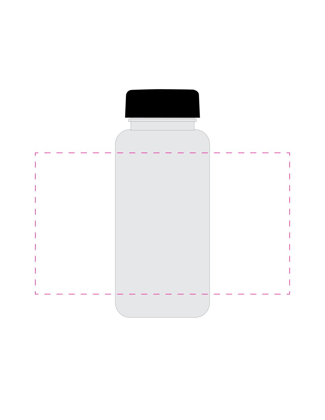 Standskizze: Druckposition „rundum (max. 180×100 mm)“ – Trinkflasche Refresh 400 ml – Tritan mit Silikonstrap, auslaufsicher