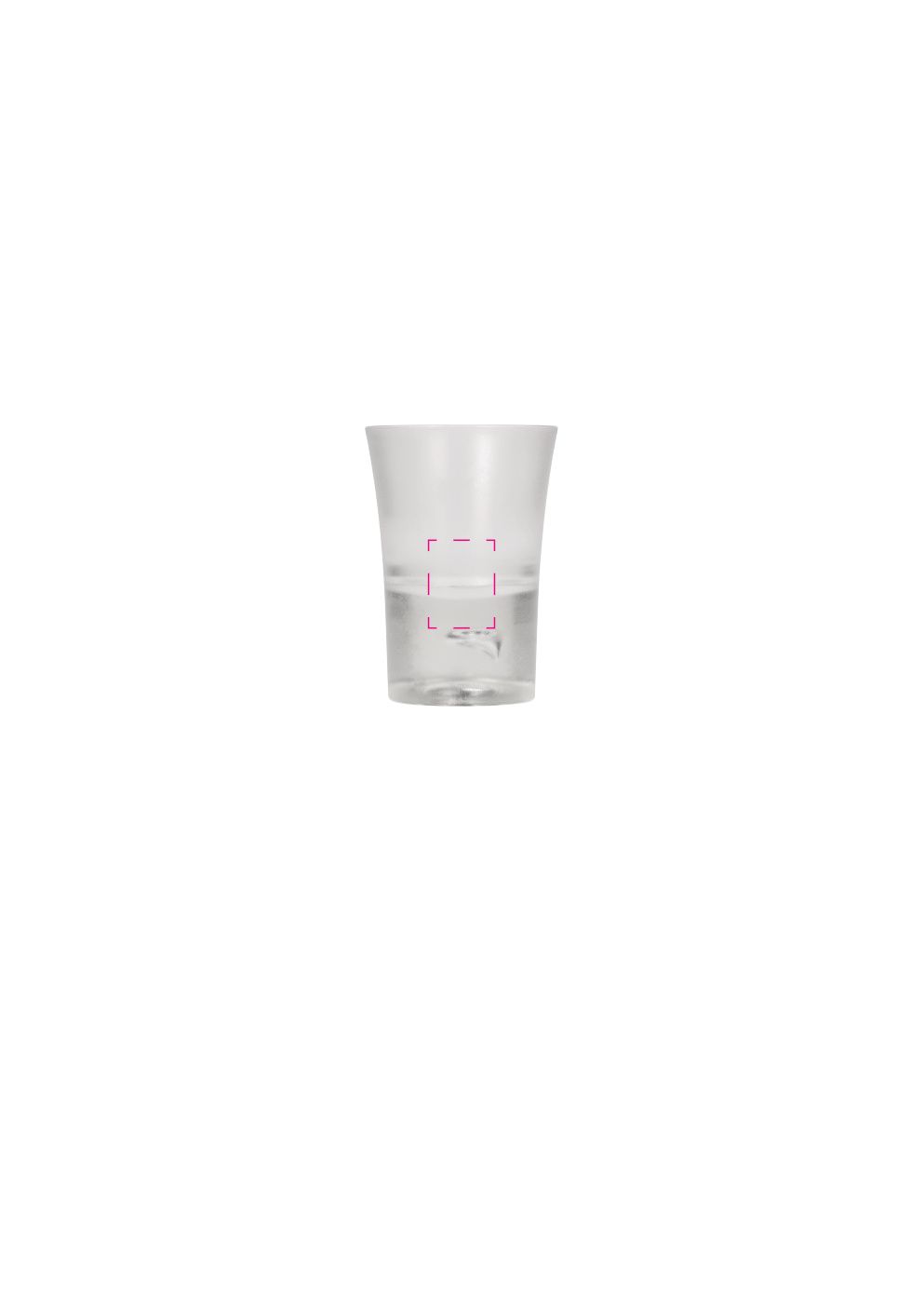 Standskizze: Druckposition „mittig (max. 15×20 mm)“ – Schnapsglas Frosted 2 cl – Kunststoff in mattierter Optik