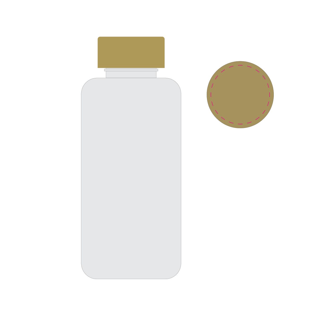 Standskizze: Druckposition „mittig auf Deckel (max. Ø 52 mm)“ – Tritan-Trinkflasche Natural 1,0 l – mit Bambusdeckel, auslaufsicher
