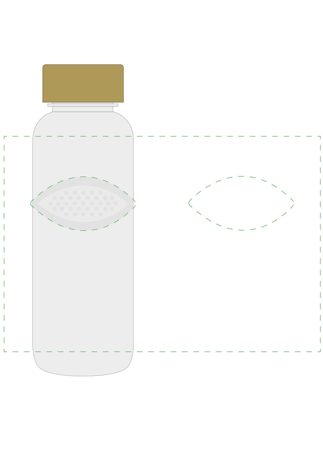 Standskizze: Druckposition „rundum, Griffmulden ausgepart (max. 235×160 mm)“ – Trinkflasche Carve Natural 700 ml – Tritan mit Bambusdeckel
