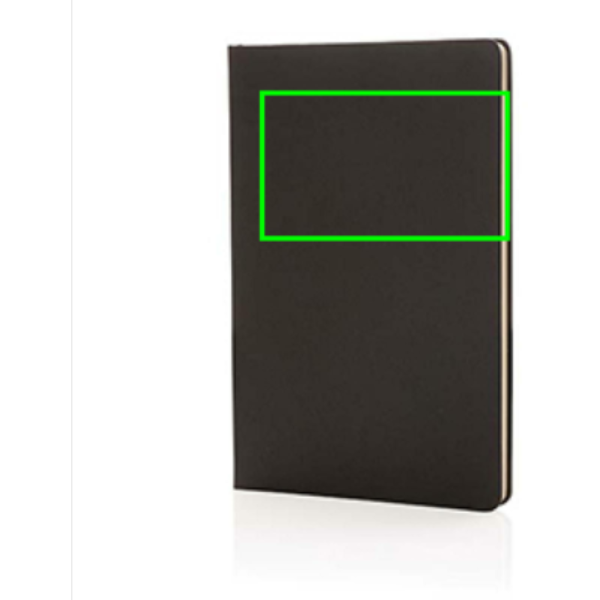 Standskizze: Druckverfahren Heißprägung auf Position „Artikel Vorderseite oben“ – XD Collection A5 Hardcover-Notizbuch mit Lesezeichenband – bedruckbar