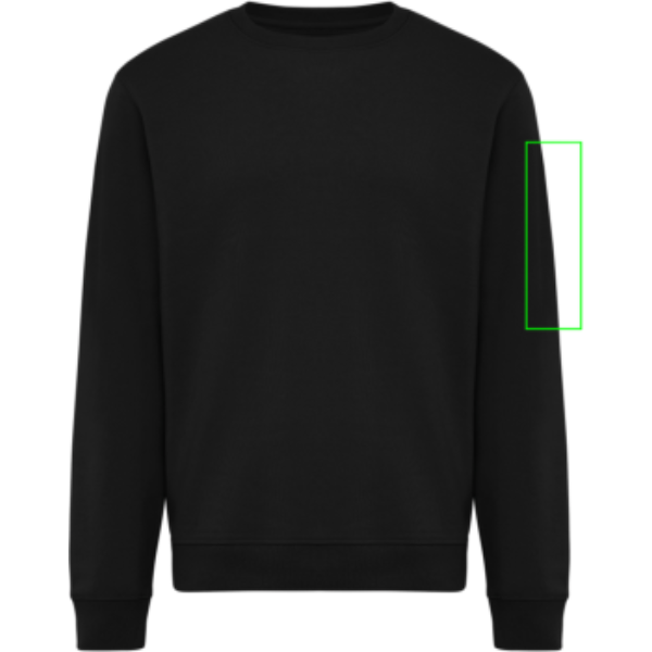 Standskizze: Druckverfahren Siebdruck Textil auf Position „Ärmel links“ – IQONIQ Torla Rundhals-Pullover aus Baumwolle, 340 g/m², bedruck- und bestickbar