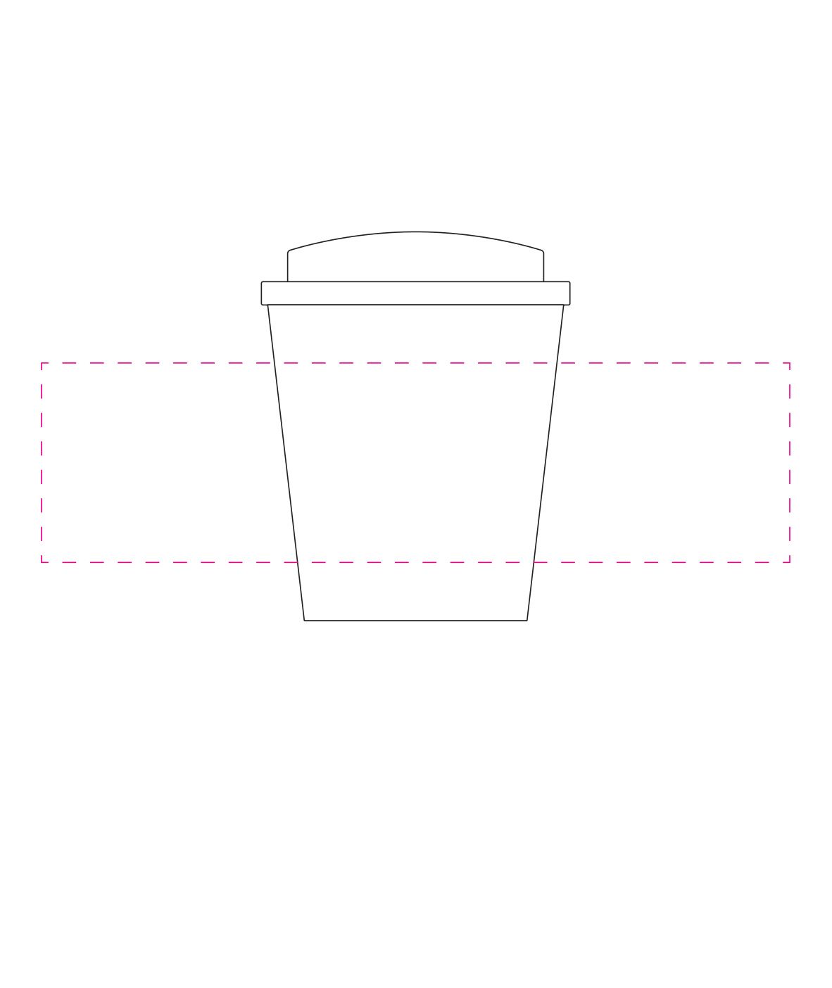 Standskizze: Druckposition „rundum 2 cm zwischen Anfang und Ende (max. 225×60 mm)“ – Kaffeebecher Premium small 250 ml – doppelwandig mit Schraubdeckel