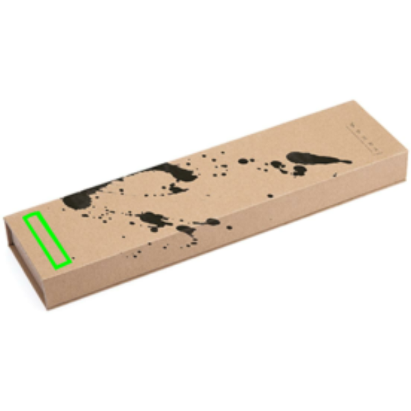 Standskizze: Druckverfahren Tampondruck auf Position „Box (max. 50 x 15 mm)“ – VINGA Hattasan Damascus Santoku Messer mit Logogravur